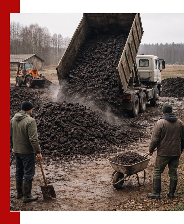 Доставка низинного торфа с разгрузкой и доставкой в Астрахани