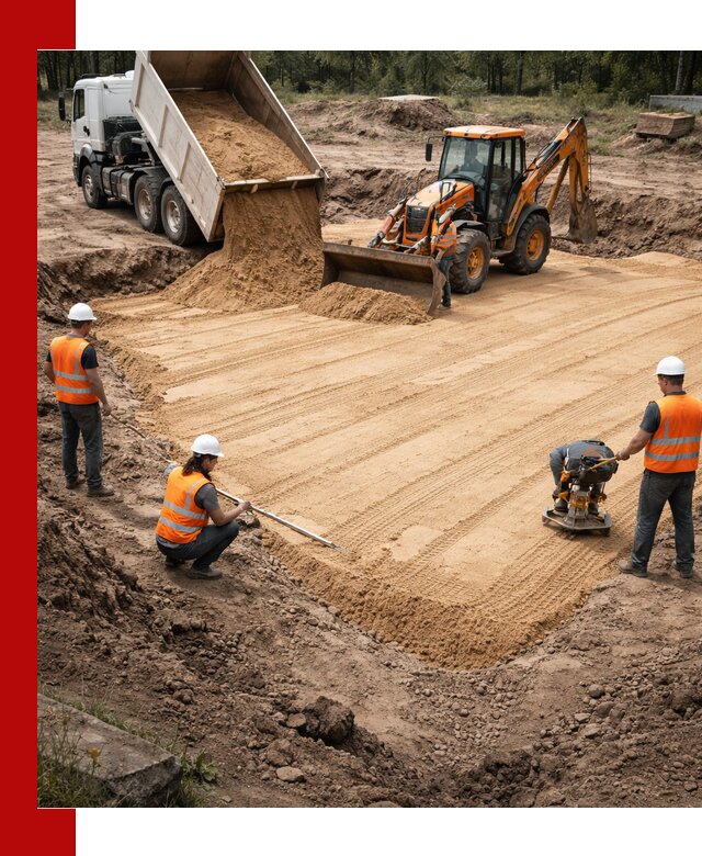 Устройство песчаной подушки для фундаментов и дорог в Астрахани